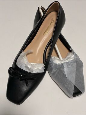 Black Square-Toe Bow Ballet Flats Size 7